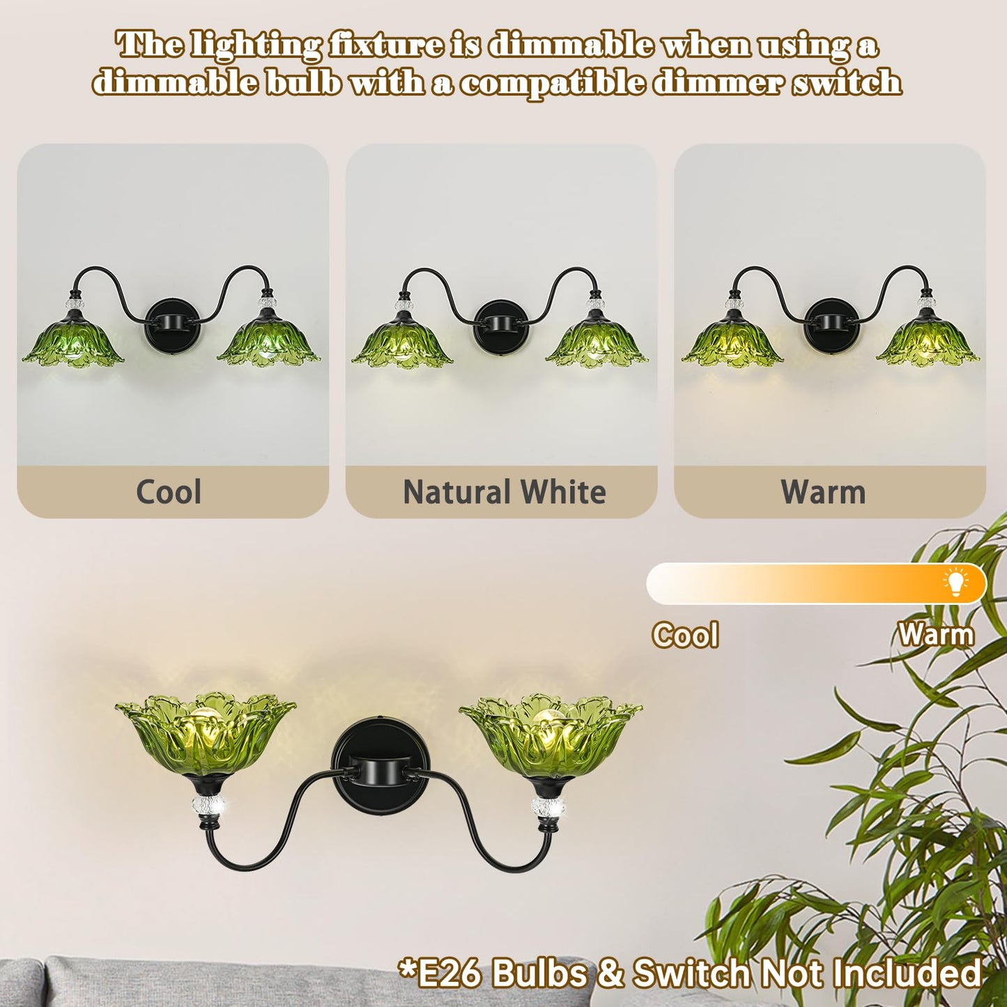 Sunkryster Black Bathroom Vanity Light  2-Light Vanity Light With Floral Green Glass Shades Vintage Farmhouse Wall Mount Lighting For Bathroom  Dressing Table