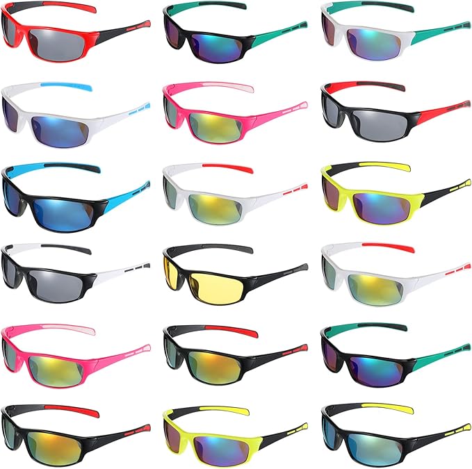 Leumoi 18 Pairs Sports Sunglasses Tactical Running Sunglasses Driving Shade Motorcycle Glasses for Men Women Youth