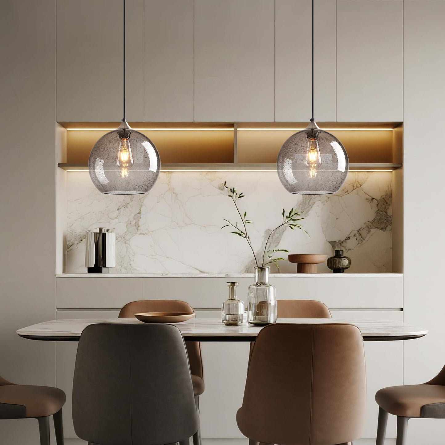 Lbsqj Light Grey Glass Pendant Lights Kitchen Island Globe Pendant Light Fixtures Modern Pendant Lighting For Bedroom Living Dining Room Light Fixture (9.84 In  1 Pack)
