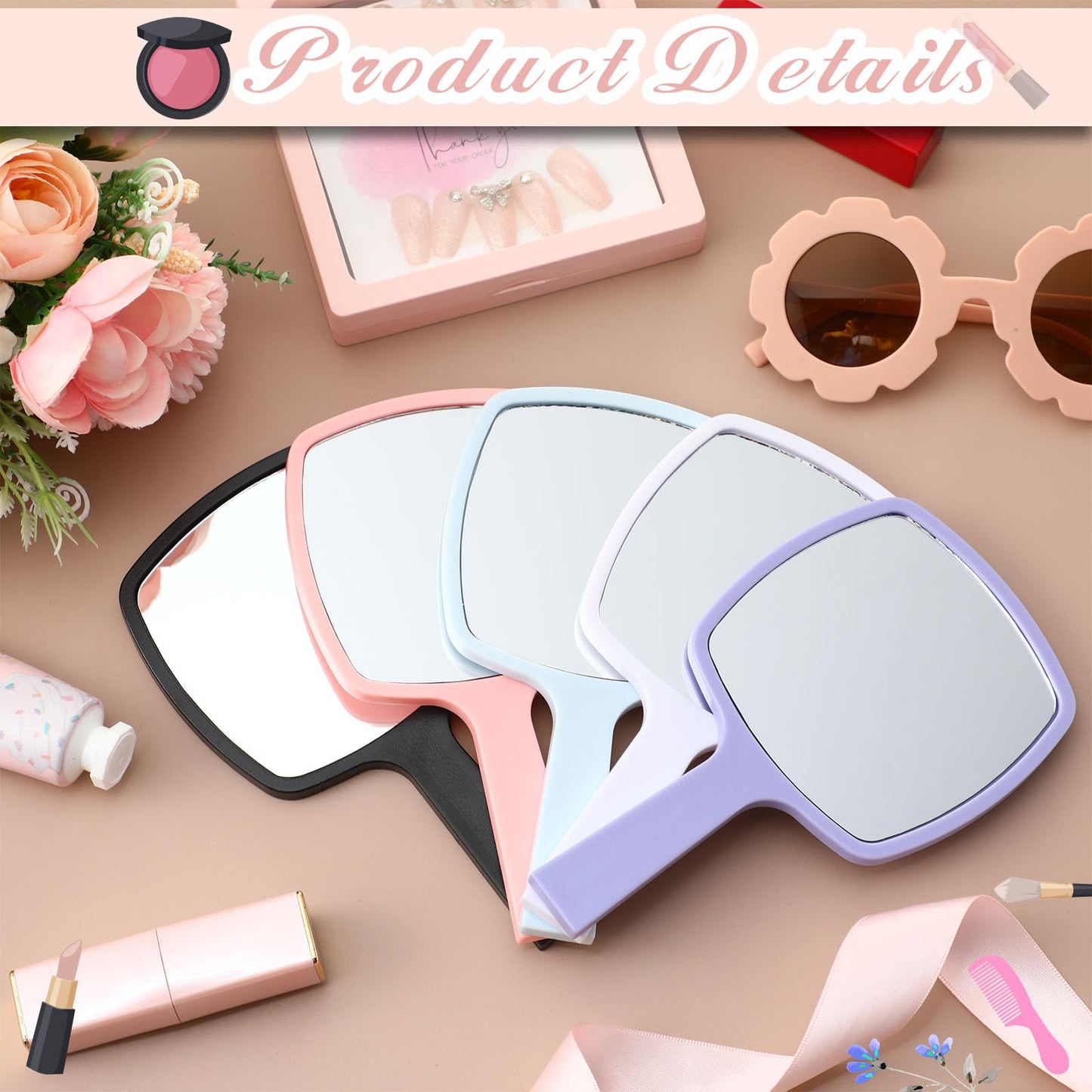 Threehoney 50 Pcs Hand Mirrors Handheld Mirrors with Handle Bulk Travel Cosmetic Makeup Tools Portable Vanity Glass for Bathroom
