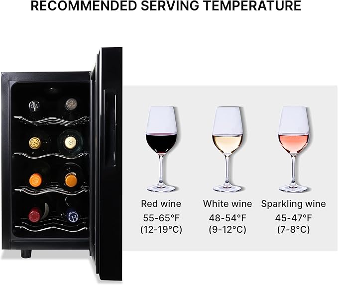 Koolatron 8 Bottle Wine Fridge – Freestanding Wine Cooler with Glass Door, 0.8 cu. ft (23 L), Beverage Can Refrigerator, Digital Temperature Control, Ideal for White, Red & Sparkling Wine, Champagne