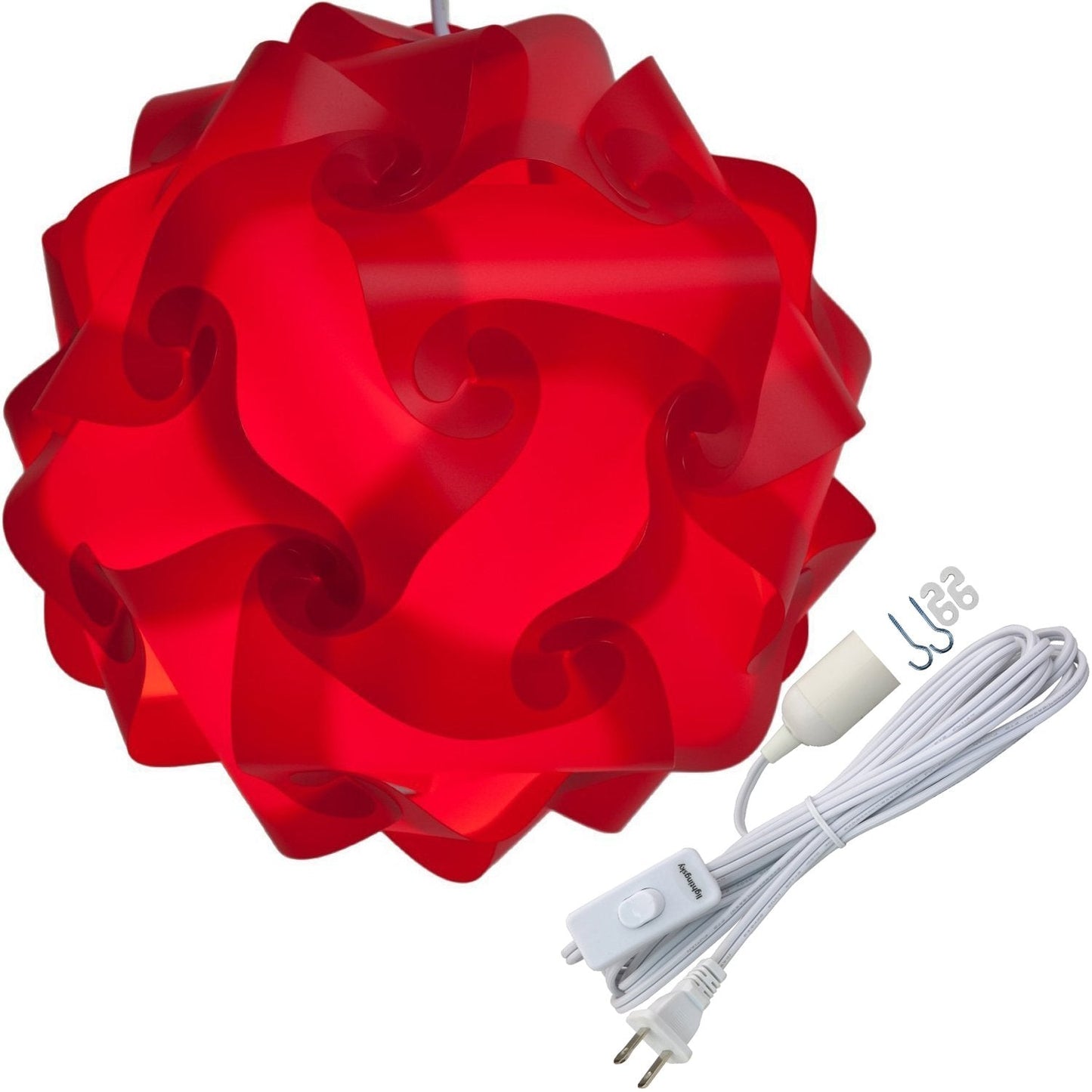 Lightingsky DIY Jigsaw Puzzle Lamp Shade Kit, Plastic, XL-16 inch, Red, Includes 15 Feet Hanging Cord