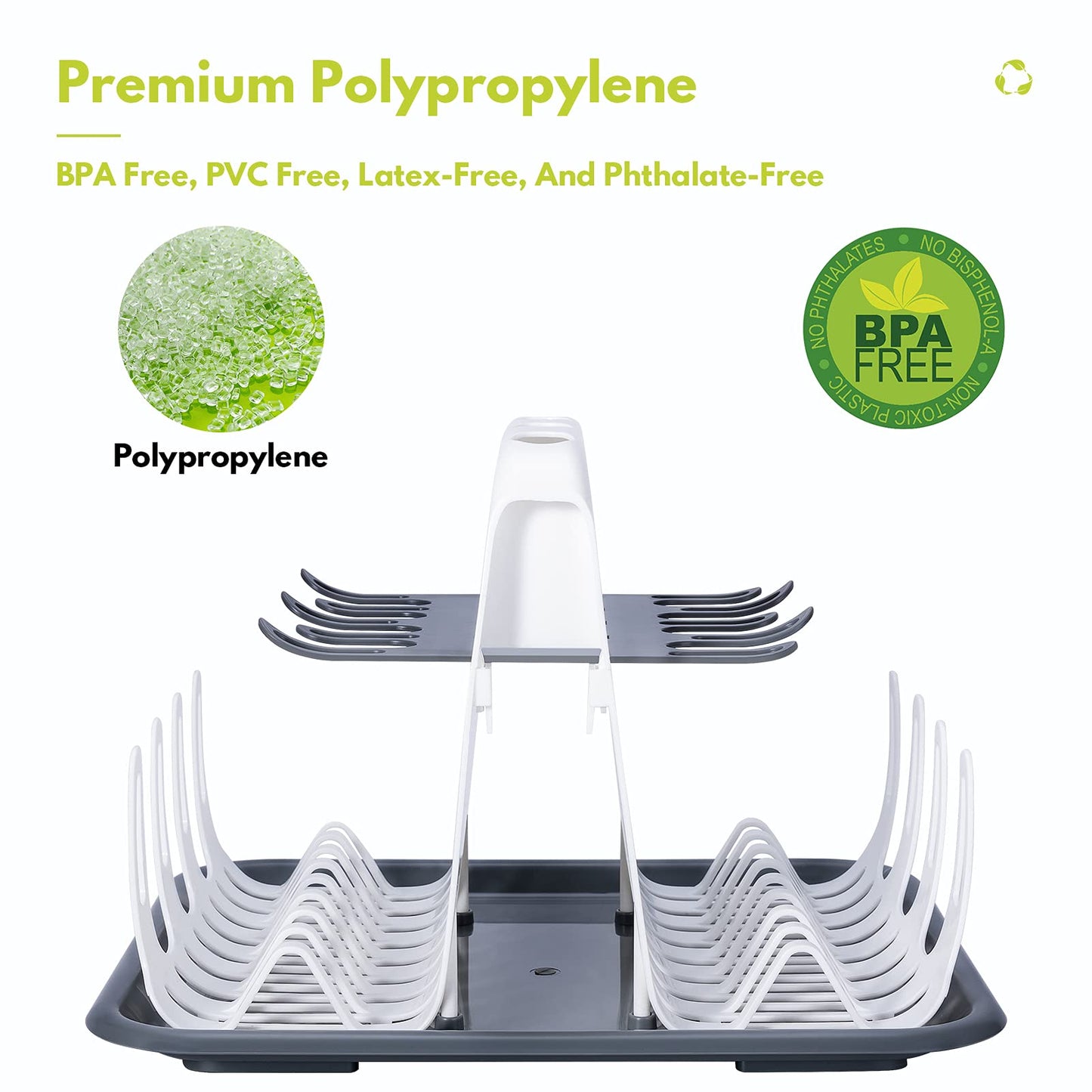 CAREBABYMORE High Capacity Drying Rack with 5pcs Brushes, Deluxe Countertop Drying Rack, Universal Drying Station, Baby Bottle Drying Rack with Bottle Brushes, White