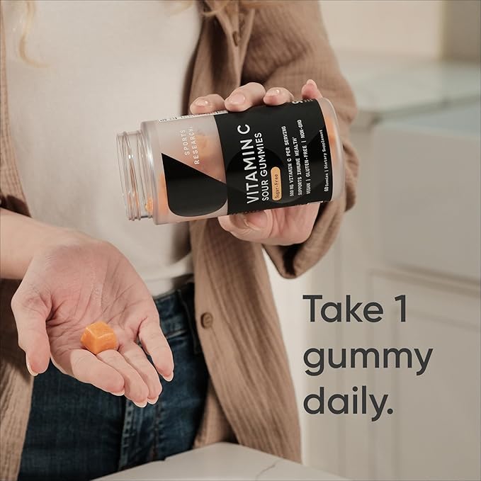 Sports Research Vitamin C Gummies for Kids & Adults | Gelatin Free, Vegan Certified & Non-GMO Verified | Immune & Antioxidant Support