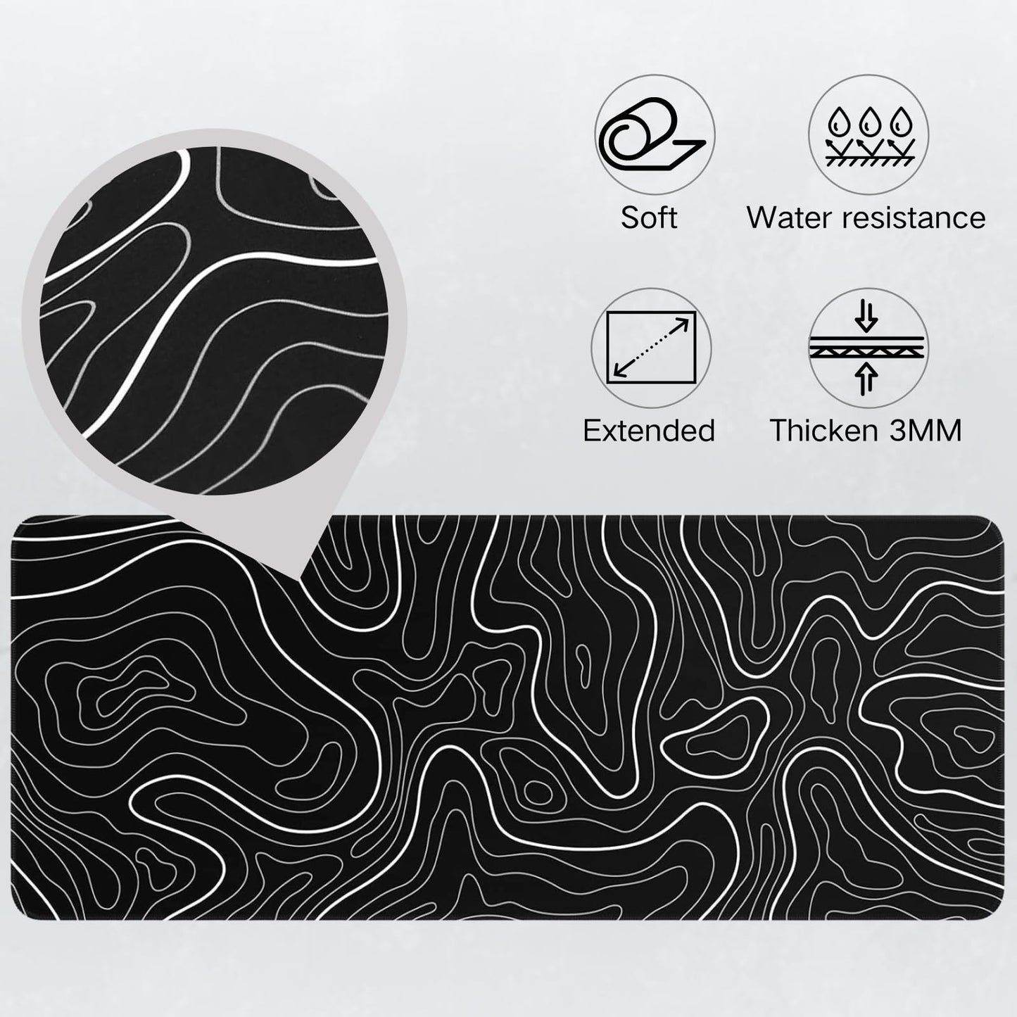 Large Gaming Mouse Pad 90x40cm (35.4x15.7in) - Non-Slip Rubber Base Desk Mat & Keyboard Pad for Gaming, Office - Black