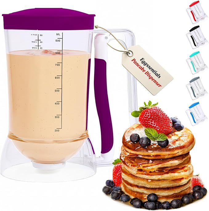 Eggssentials – Batter Dispenser Mess-Free, Squeeze Handle, Cupcakes, Waffles & More – Durable, Easy-Pour Pancake Dispenser Bottle for Smooth Baking