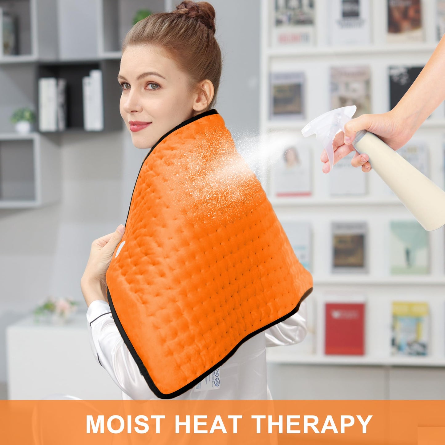 Deepsoon Heating Pad,Electric Heating Pads for Back,Neck,Abdomen,Moist Heating Pad for Shoulder,Knee,Arms,Legs,Dry/Moist Heat & Auto Shut Off,Christmas Gifts for Men and Women,Orange Black,33x17 Inch