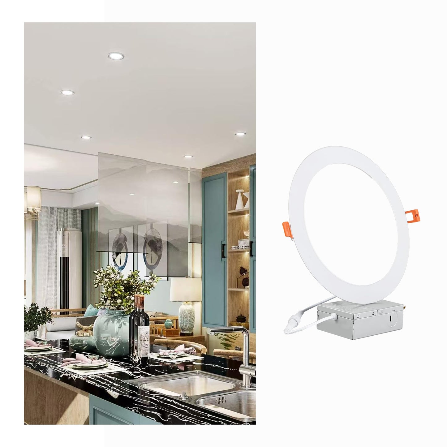 JARLSTAR 8 Inch LED Recessed Light, Ultra Thin, 6000K Daylight, 18W, Aluminum, Model JSTPRWN-18-6-1,