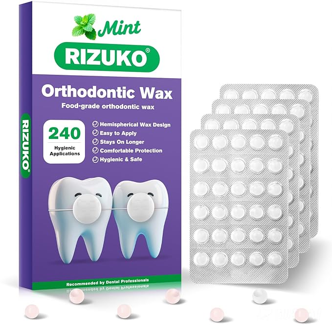 RIZUKO Orthodontic Wax for Braces - 240 Dental Wax Dots | Hygienic Individual Wraps, Mint Flavor