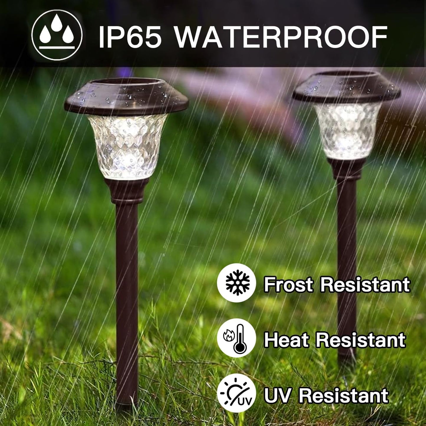 BEAU JARDIN Solar Pathway Lights, 8 Pack, Color Changing, Waterproof, Stainless Steel, Bronze, Model BG292