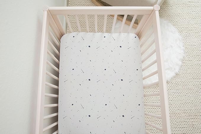 Ely’s & Co. Crib Sheets, Baby Boy Fitted Crib Mattress Sheet Set, 2 Pack, 100% Jersey Knit Cotton, Infant and Toddler Nursery Bedding, Celestial Blue Print, 28” x 52”
