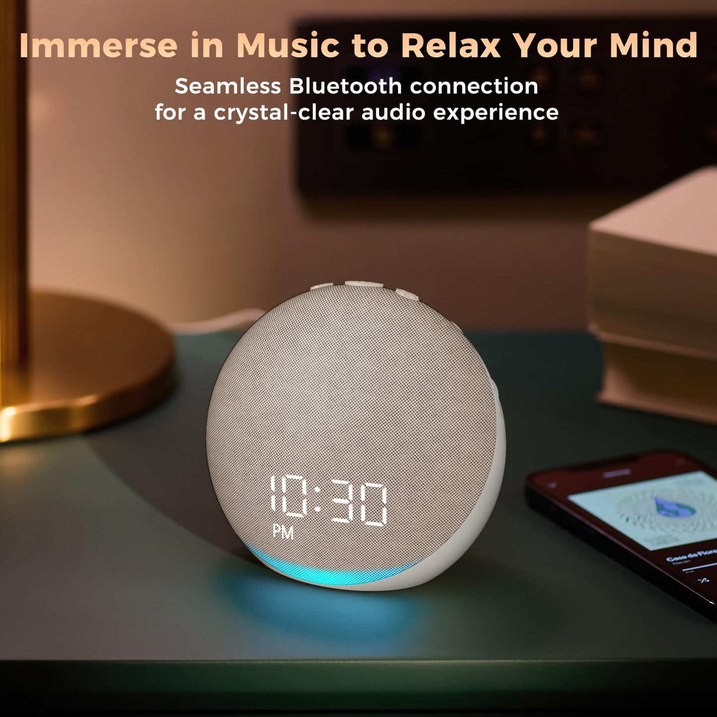Sound Machine Alarm Clock for Bedroom: 25 Natural Sleep Sounds - White Noise Machine for Adults Kids Baby - Gentle Wake Up Alarm with Bluetooth Speaker - Putty