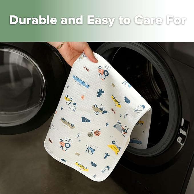 haakaa Waterproof Changing Pad Liners, 100% Cotton, Soft & Breathable (1pc, 19.5" x 27.5" Construction Crew)