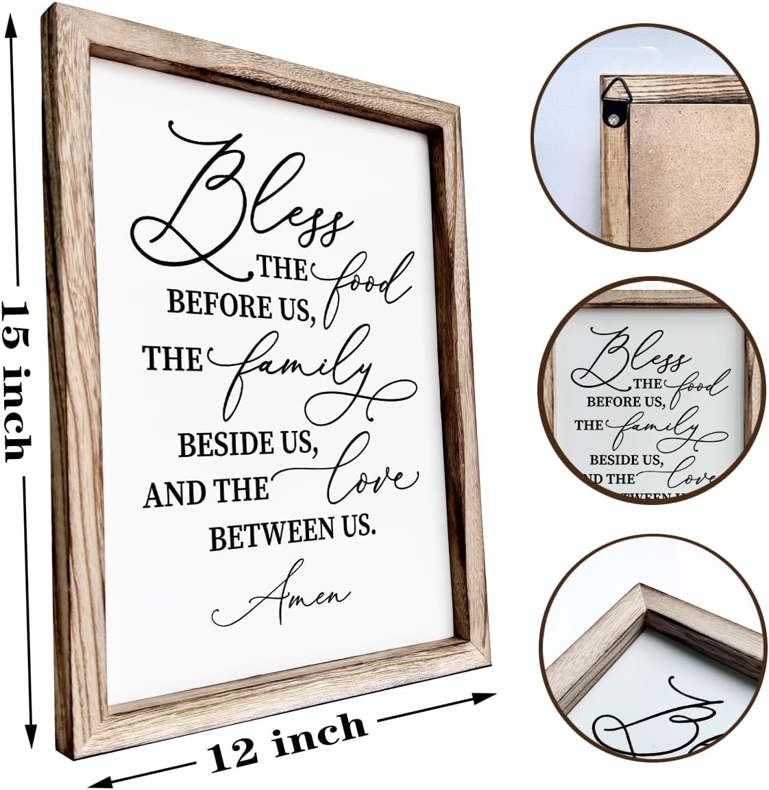 Christian Wooden Wall Sign, Dining Room Decors, Farmhouse Decor for Kitchen, Rustic Home Decor, Framed Wall Plaque Sign 15 * 11.5 inches, Bless the Food Before Us