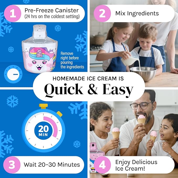 1.2 Quart Unicorn Electric Ice Cream Maker Machine for Kids – Best Countertop Ice Cream Machine for Homemade Soft Serve, Sorbet, Gelato, Frozen Yogurt – Fun & Easy Desserts for Families, easy to Clean
