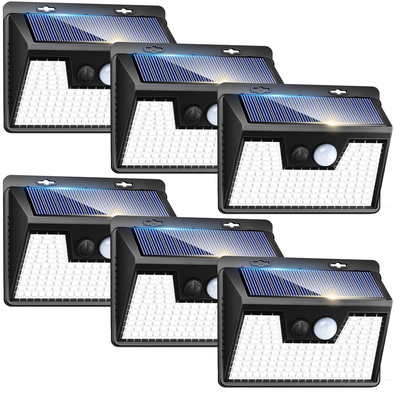 Peasur Solar Lights Outdoor 140 Led Motion Sensor Wall Light, 6 Pack, Waterproof Black Frame For Yard Deck Garden