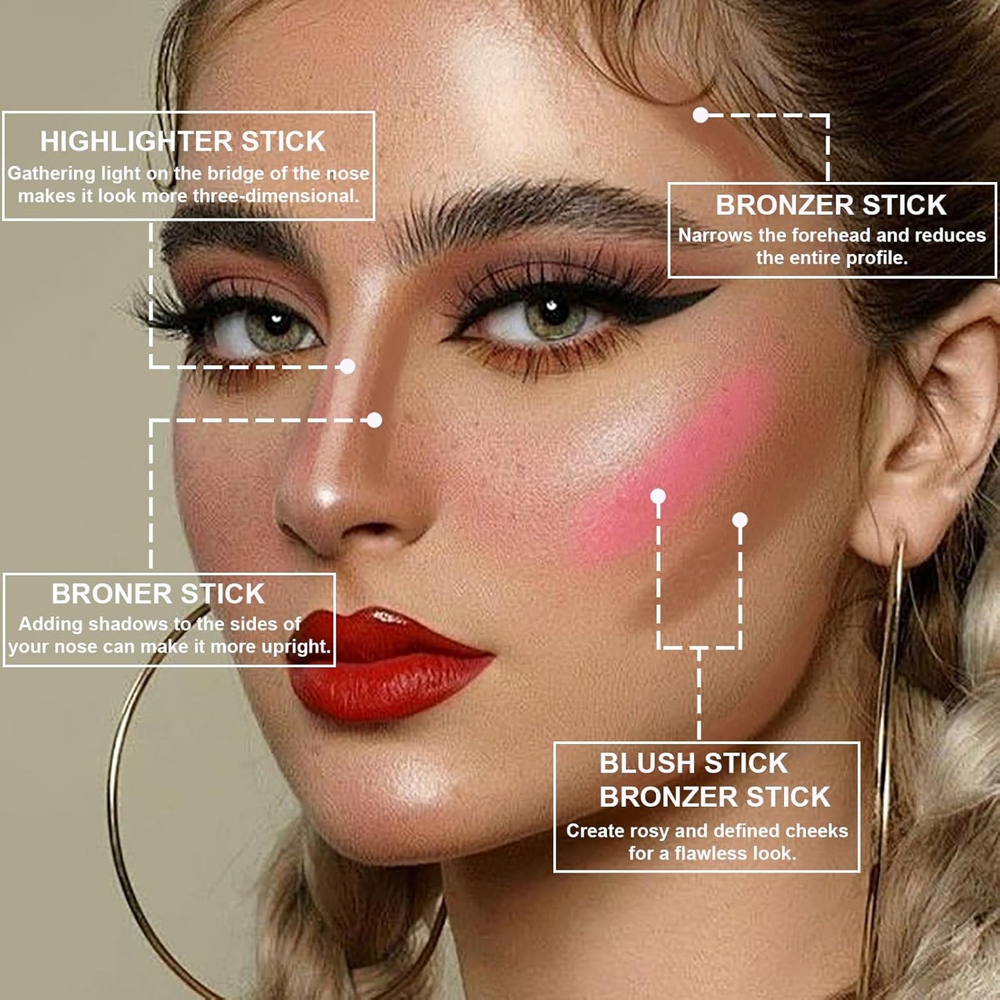 Lezero 3Pcs Contour Stick Makeup Kit, Shades with Matte Finish Highlighter, Blush and Bronzer Stick for Sculpt the Face and All Skin Type, Long Lasting, Smooth, Non-greasy, #2 LIGHT FAIR