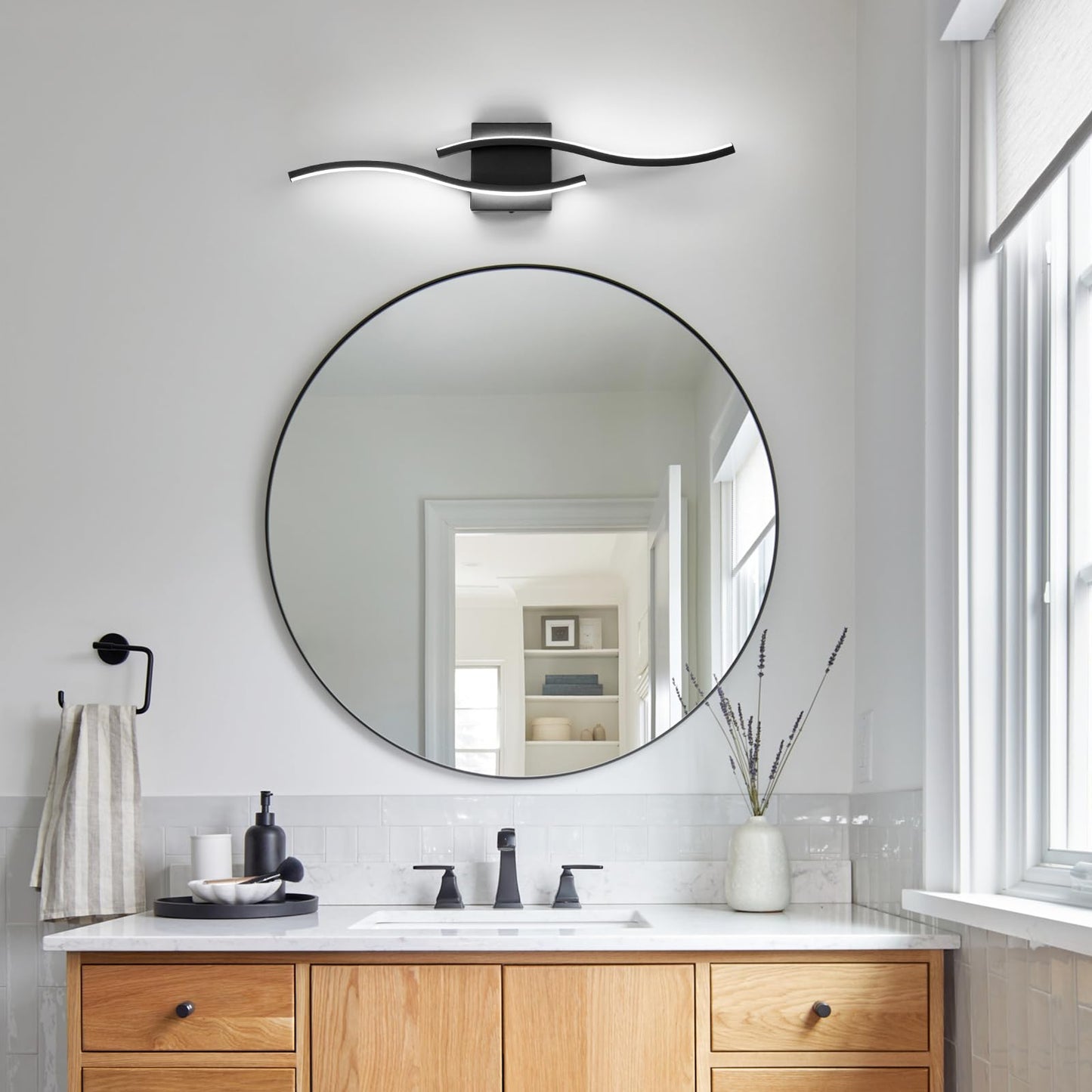 Huoku Dimmable Led Bathroom Vanity Light  24 Inch Modern Black Bathroom Lighting Fixtures Over Mirror Aluminum Wall Sconces Light Fixtures For Living Room Bedroom 6000K White Light