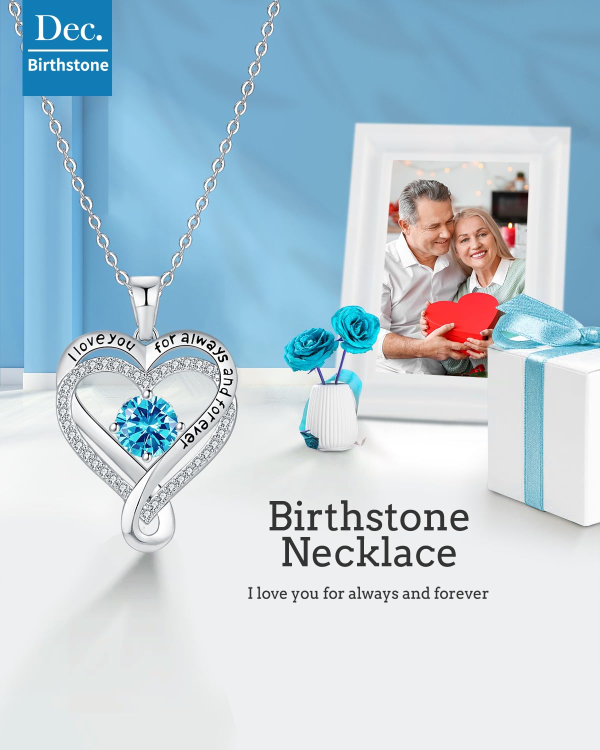Necklaces for Women S925 Infinity Heart Turquoise Birthstone Jewelry for Women Wife Birthday Gift Ideas Anniversary Romantic Lov