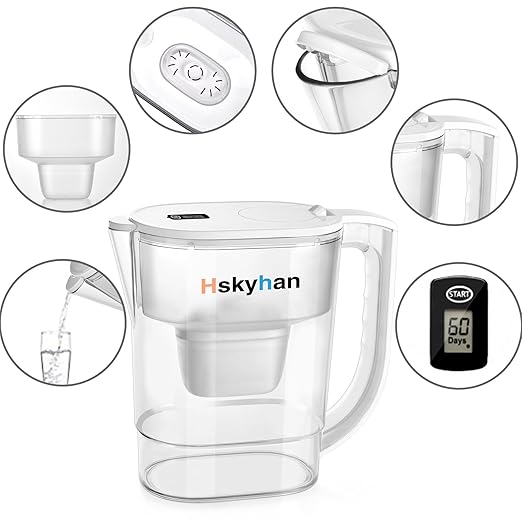 Alkaline Water Filter Pitcher - 3.8 Liters Improve PH, 1 Long Lasting Cartridge Included, Lasts 45-60 Days, BPA Free, 7 Stage Filtration System to Purify, White