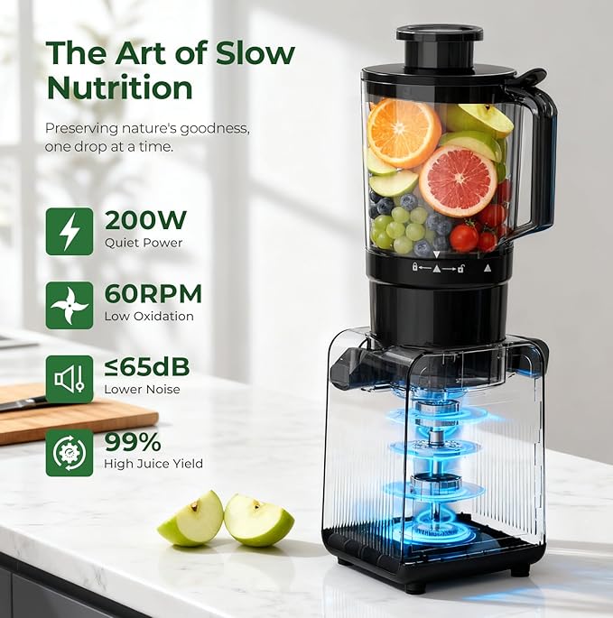 Cold Press Juicer Machine, 4.4" Wide Feed Chute, Slow Masticating Juicer for Whole Vegetables & Fruits, Easy to Clean & Assemble, Dishwasher Safe, High Juice Yield, Digital Color Control Panel