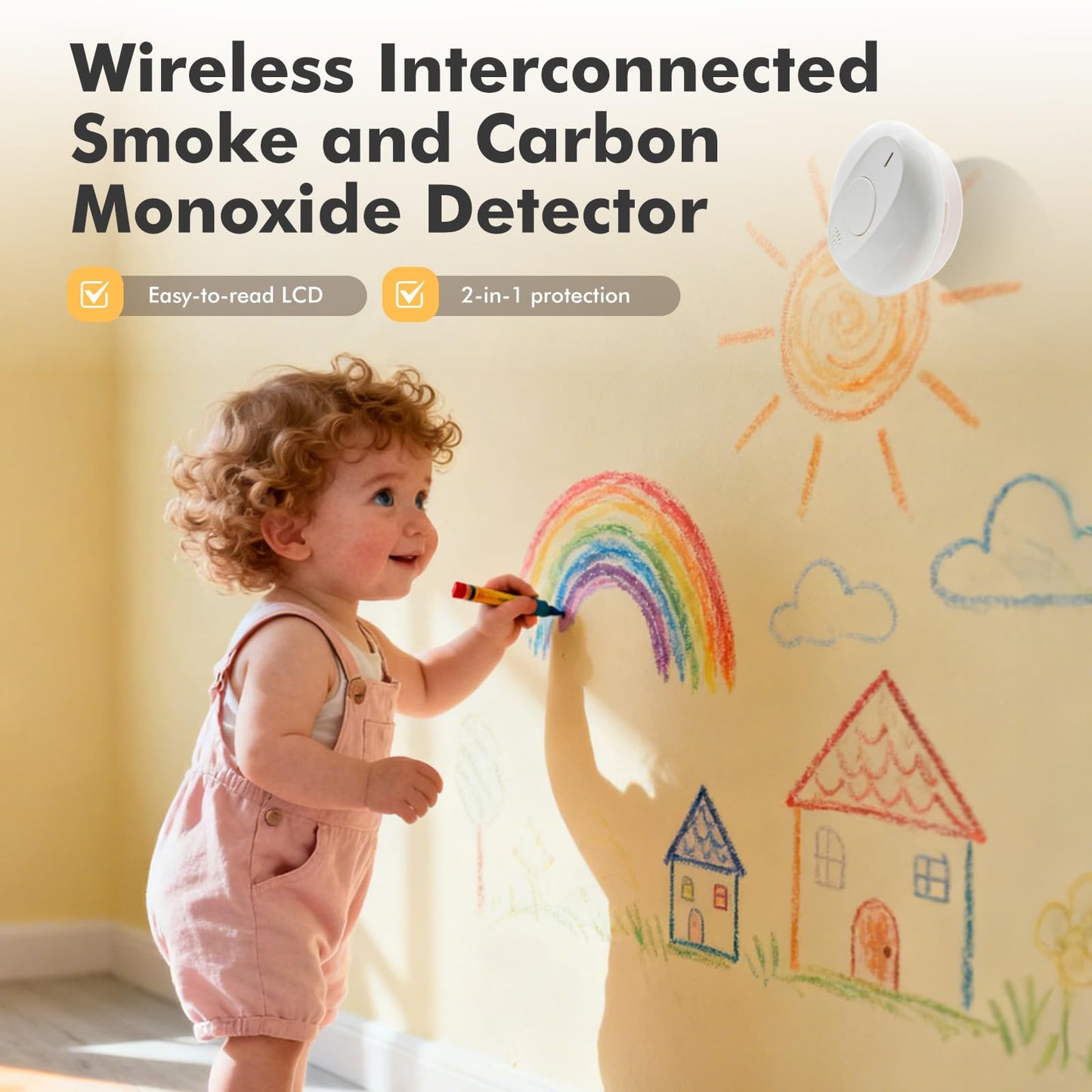 Smoke Detector Smoke and Carbon Monoxide Detector Smoke Detector Carbon Monoxide detectors 10-Year Battery Life, Battery-Powered Smoke and Carbon Monoxide Alarm Combination 1 Pack