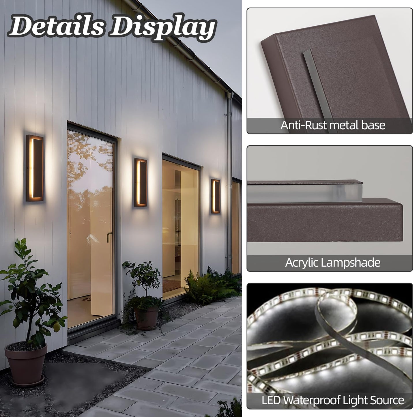Zsmaiku 15.7 Modern Exterior Outdoor Wall Light Led Porch Front Door Lights Outdoor Wall Sconce Brown Exterior Light Fixture Long Brown Outside Sconces Wall Lighting Indoor 3000K 12W 2 Pcs
