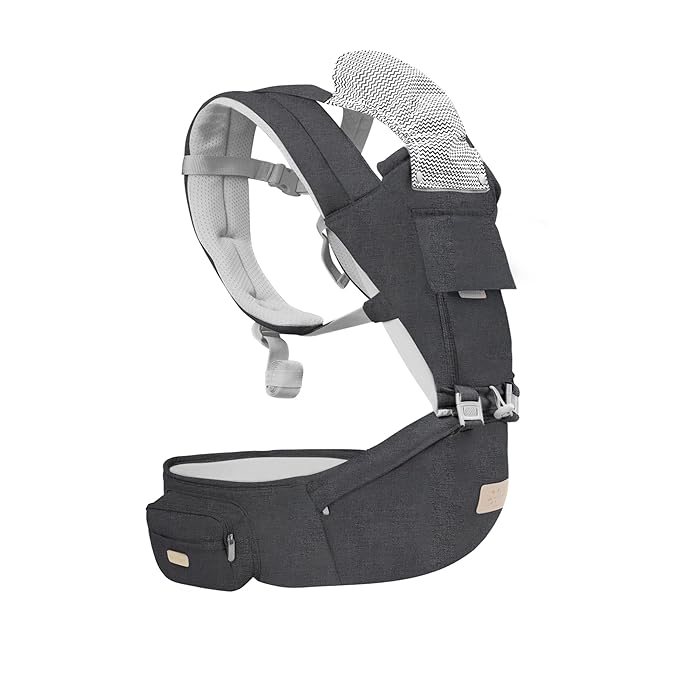 FRUITEAM 6-in-1 Baby Carrier with Waist Stool/Hip Seat, One Size Fits All -Adapt to Newborn, Baby Hip Carrier for Breastfeeding, Infant & Toddler, Dark Grey