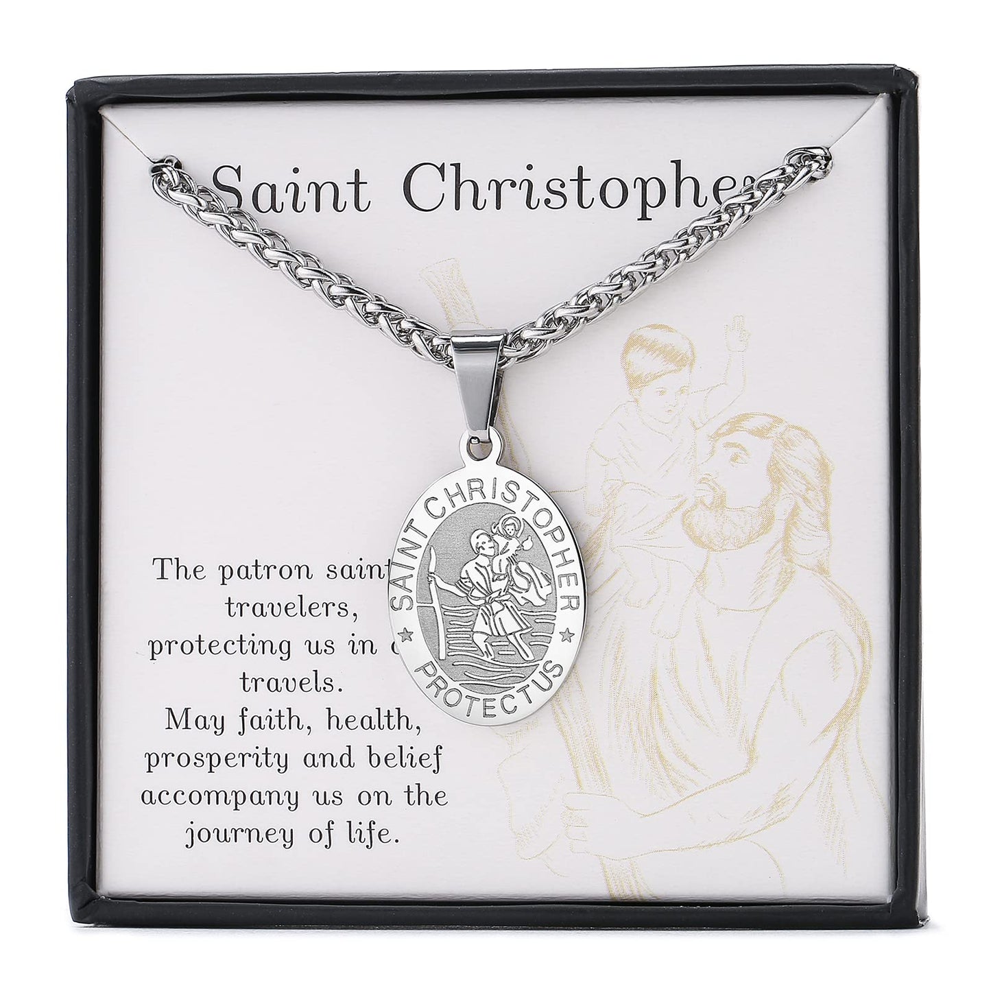 Zocomi Silver Saint St Christopher Medal Necklace for Men Boys, St. Patron Pendant Chain Jewelry Catholic Christian Religious Ba