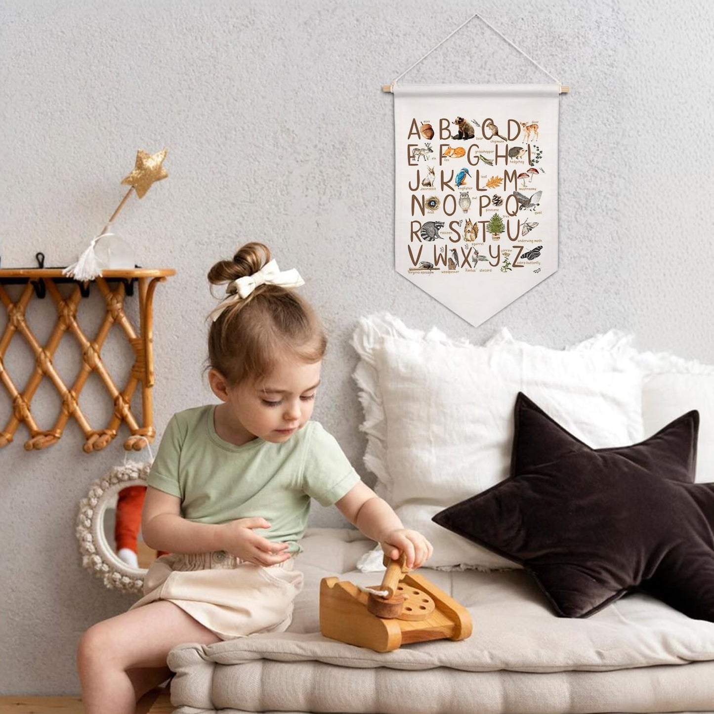 ArtisaEura Woodland Alphabet Wall Canvas Banners, Woodland Nursery Decor, Alphabet Educational Hanging Display Pennant Banner Flags, ABC Nursery Wall Decor for Kids Toddler Room Bedroom Playroom
