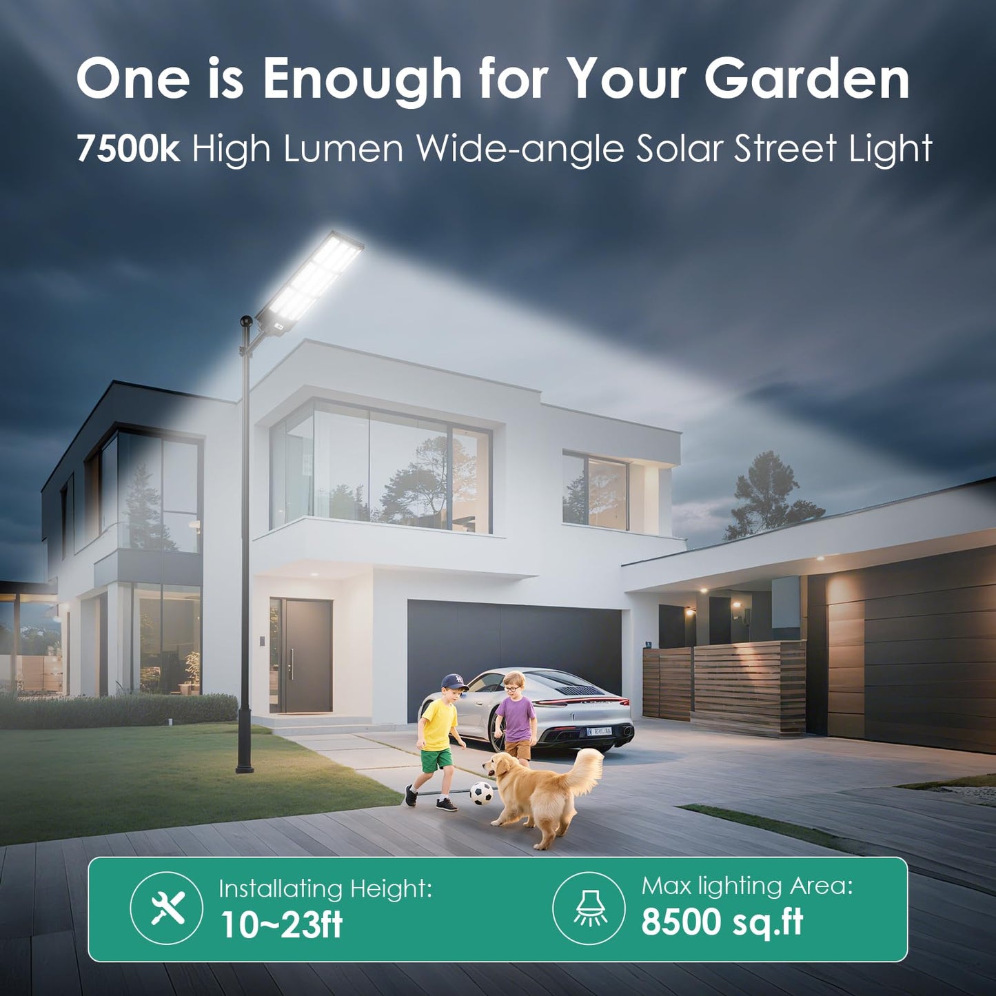 pqins Solar Street Light 12000W Outdoor Waterproof with Radar Motion Sensor, Remote Control, Black, Model SSL-TSL