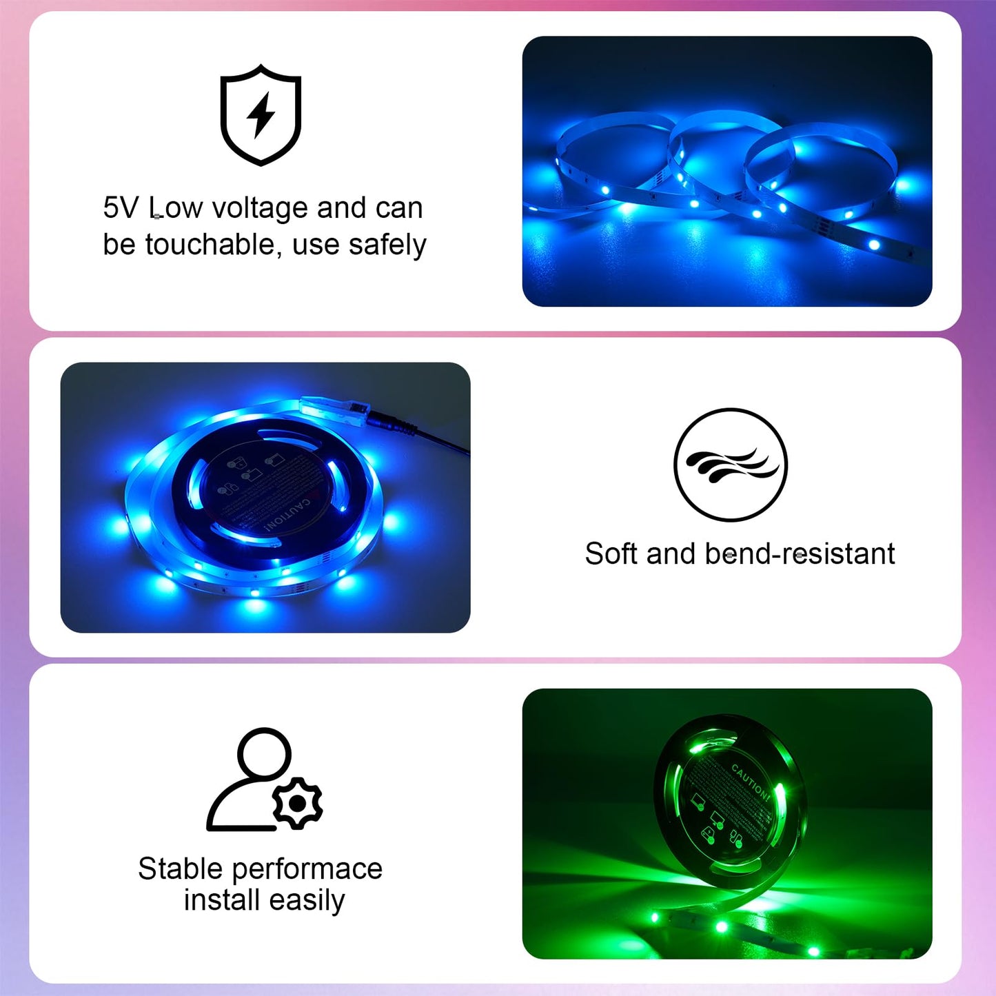 TIMELUX LED Backlights for TV, 10ft RGB Color Changing Strip Lights, USB Operated, Model BRT-ST5050USB, Dimmable with Remote Controller