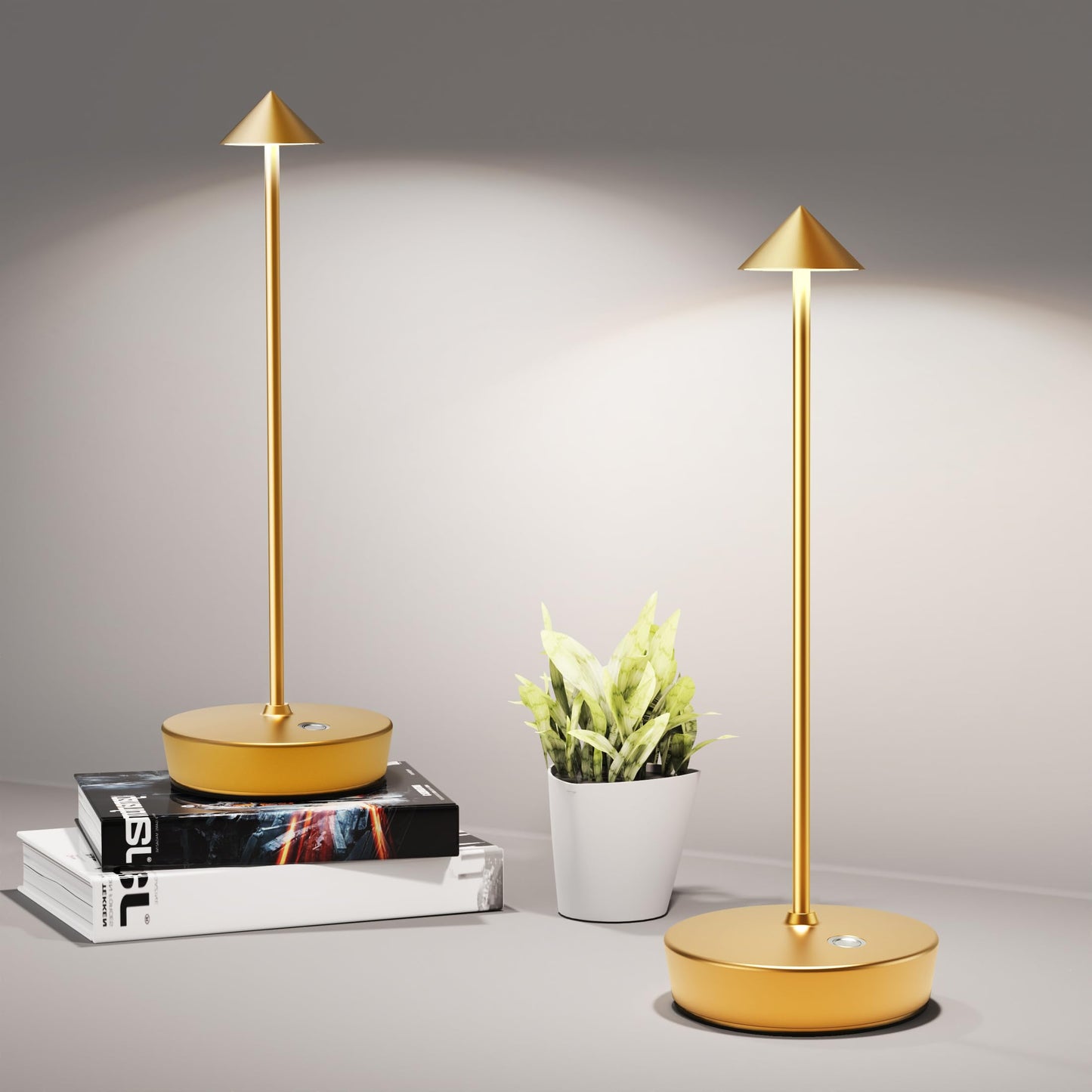 Shangcai Cordless Table Lamps Rechargeable  6000Mah Battery Operated Led Desk Lamp Outdoor Waterproof Portable Touch Dimmable Table Night Light For Patio Restaurant Dining Home Set Of 2 Gold