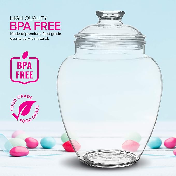 Modern Innovations 128-Ounce Candy & Cookie Jar with Lid, 1 Gallon Premium Acrylic Clear Apothecary Jar, Wedding & Home Décor Centerpiece, Decorative Kitchen Storage Jar, Bathroom Organization