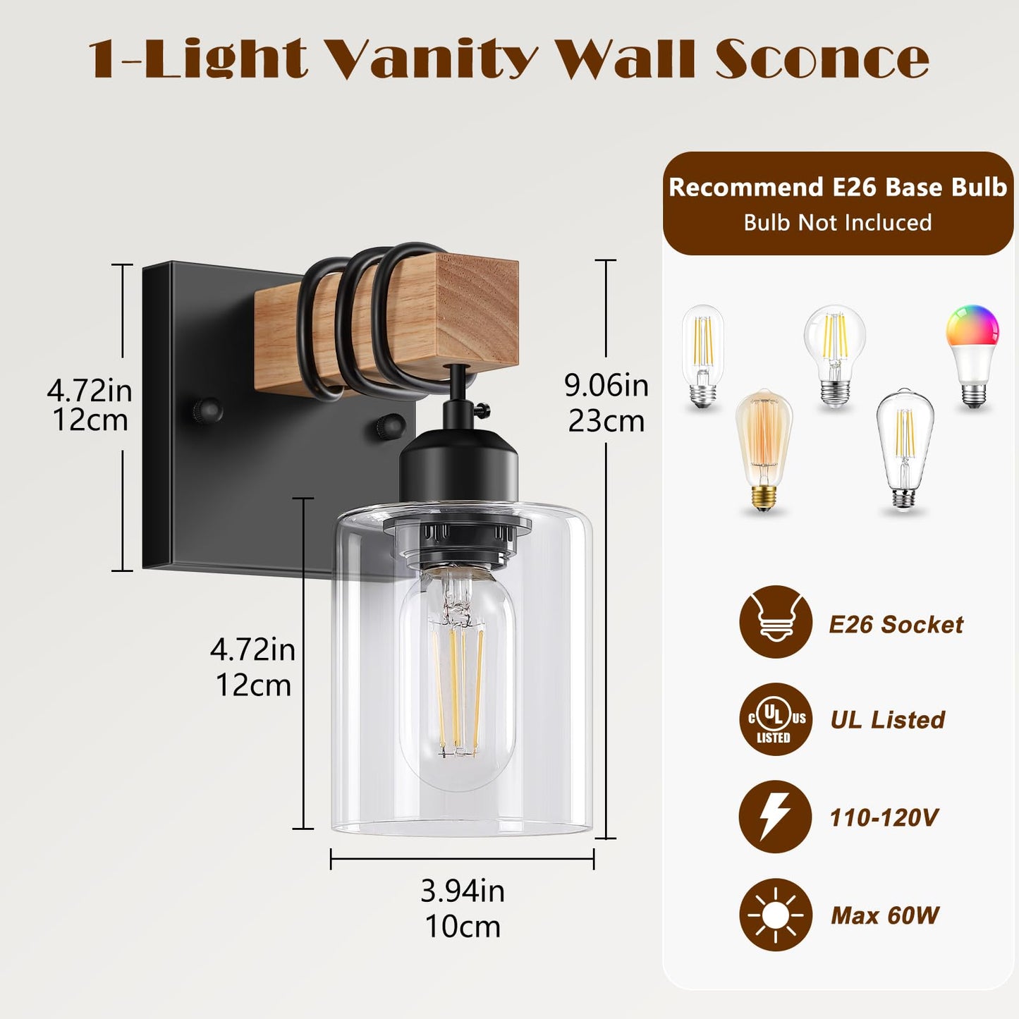 Licperron Set Of 2 Wall Sconces For Bathroom  Farmhouse 1-Light Matte Black Bathroom Vanity Light With Clear Glass Shades  Indoor Wall Mount Lighting Fixtures For Bedroom Living Room Mirror Kitchen