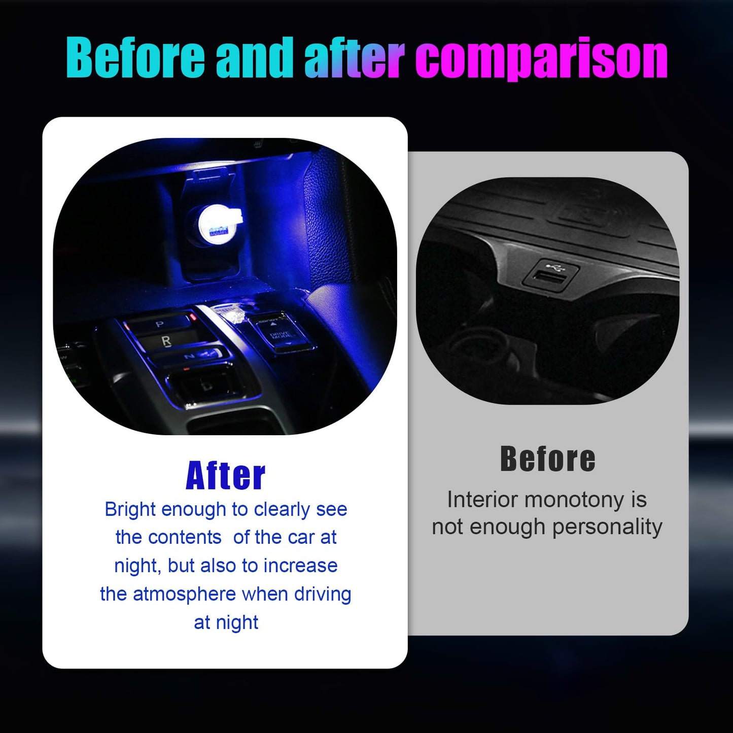 Sylvil 4 Pcs Usb Led Car Interior Atmosphere Lamp  Portable Mini Led Night Light  Plug-In Usb Interface Trunk Ambient Lighting Kit  Universal Interior Car Accessories (Blue)