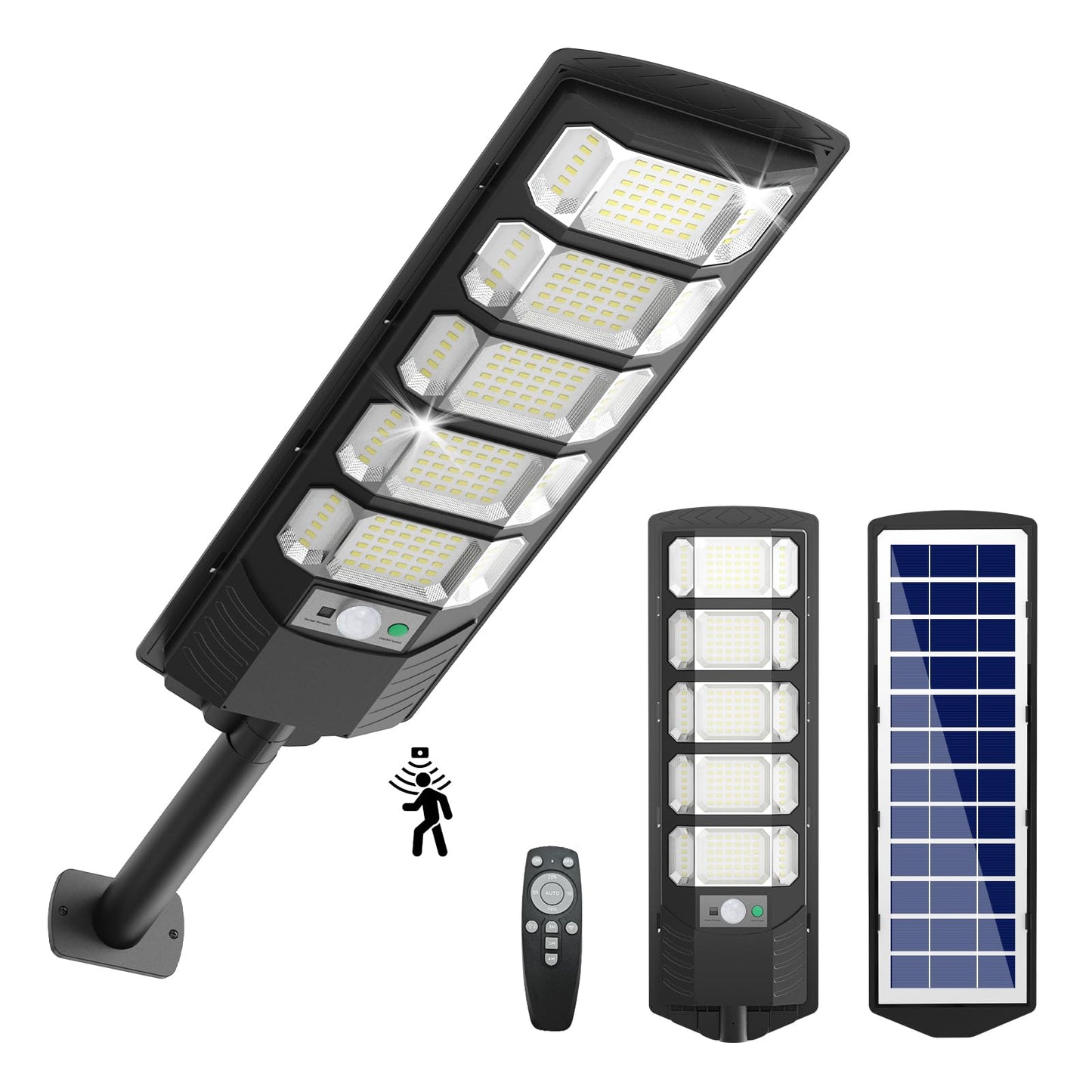 Ehowdin Solar Street Light 6500K IP67 Waterproof 240PCS LEDs Dusk to Dawn Motion Sensor Remote Control Black Flood Light01