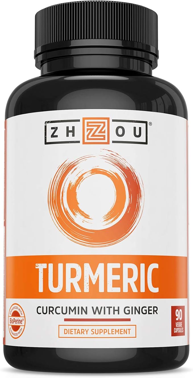 Zhou Turmeric Curcumin with Ginger - Turmeric and Ginger Supplement for Women & Men, Curcuminoids with Ginger Root & Black Pepper Extract for Digestion & Joint Health - 90 Veggie Capsules