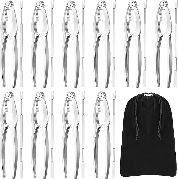 Zhehao Lobster Crackers and Picks Set Seafood Party Dinner Supplies Stainless Steel Crab Leg Tool with Seafood Fork and Bag Heavy Duty Nut Cracker Set Opener Shellfish for Kitchen Restaurant(21 Pcs)