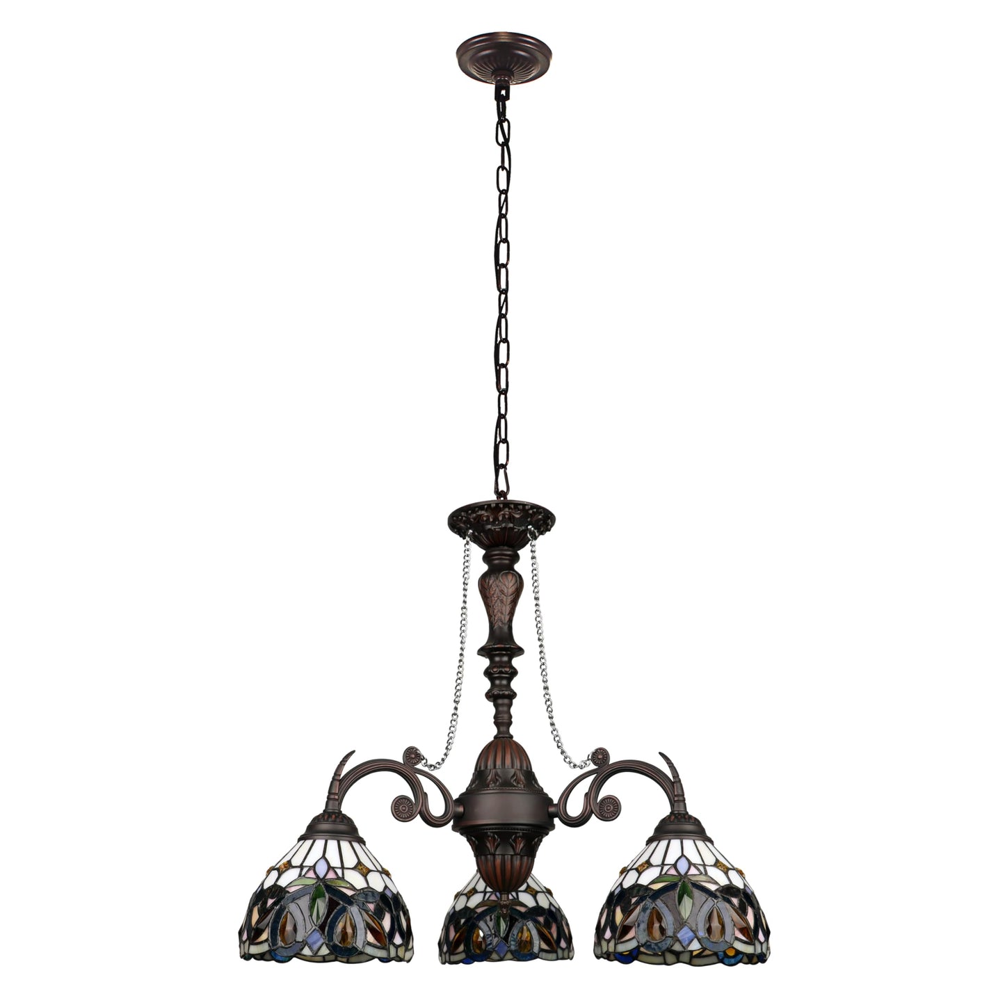 Chloe Lighting Mini Chandelier, 3-Light, Victorian Style, Dark Bronze Finish, 24in Wide, Glass, Multicolor, Model CH3T353BV24-DC3
