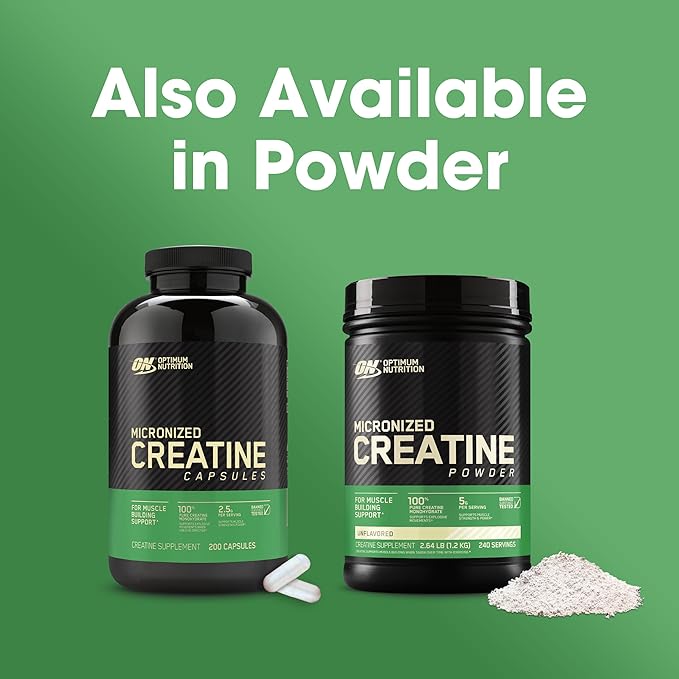 Optimum Nutrition Micronized Creatine Monohydrate Capsules, Keto Friendly, 2500mg, 100 Capsules