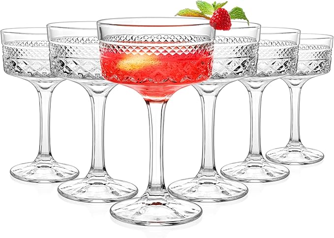 6 Pcs Ribbed Coupe Glasses, 10 oz Vintage Cocktail Coupe Glasses Set, Unique Martini Glass, Classic Galssware, Bar Drinkin...