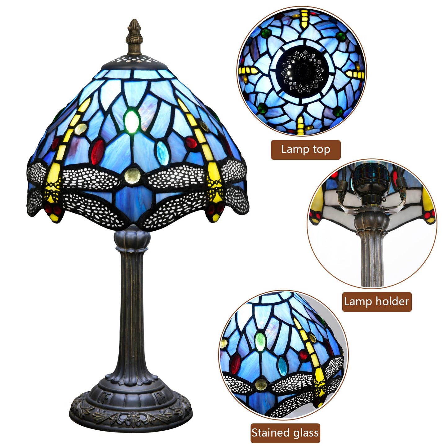 Wecrejoni Tiffany Lamp Stained Glass Lamp Small Bedside Table Lamps For Living Room Bedroom Dorm Kitchen Home Decor Festival Birthday Gift Dragonfly