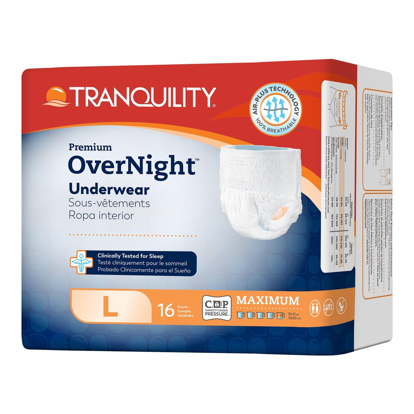 Tranquility Premium OverNight Disposable Absorbent Underwear (64 Count) - L, 44-54 in. Waist - Maximum Absorbency, All-Night Sleep, Breathable Comfort, 64 Adult Diapers