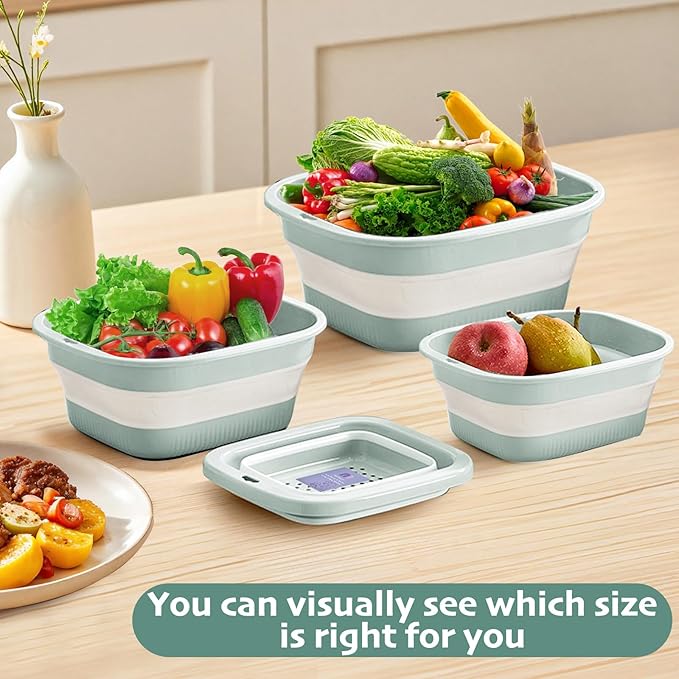 Collapsible Colander and Sink Basin Set - 2 in 1 Collapsible Colander Strainer with Collapsible Wash Basin for Kitchen, RV Camping, Foldable Fruit Vegetable Washing Basket, 2 QT, Blue