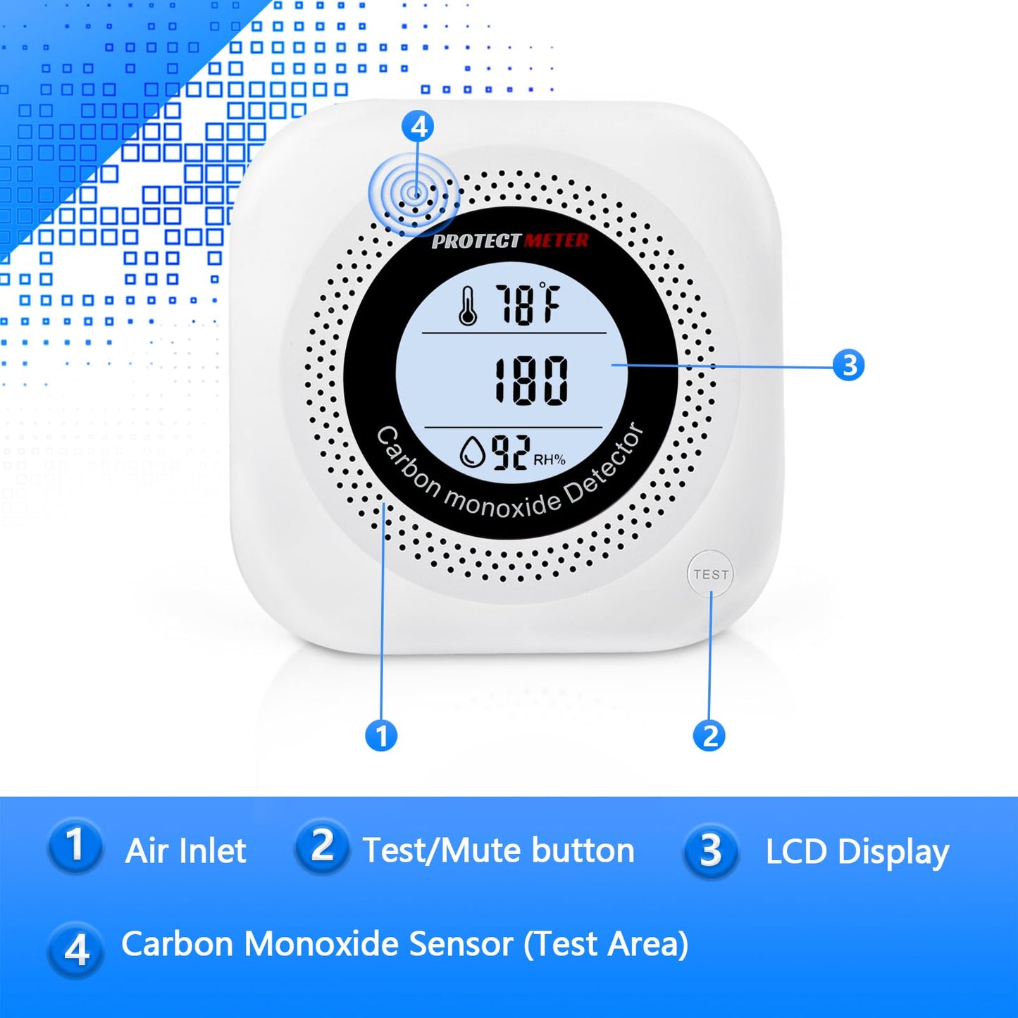 Carbon Monoxide Detectors,3 Pack 3in1 Portable Carbon Monoxide detectors Plug in Wall for Travel, CO Alarm/Monitor for Home/Hotel Room/RV with AC Socket with Temperature & Humidity Detectors