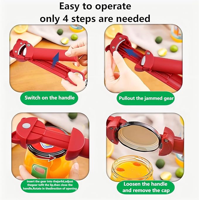 Multi function Retractable Magnetic Can Opener and bottle cap opener for Weak Hands, Arthritic Hands, Seniors,Low Strength and Children with Beer Opener Kitchen Gadgets(Red)