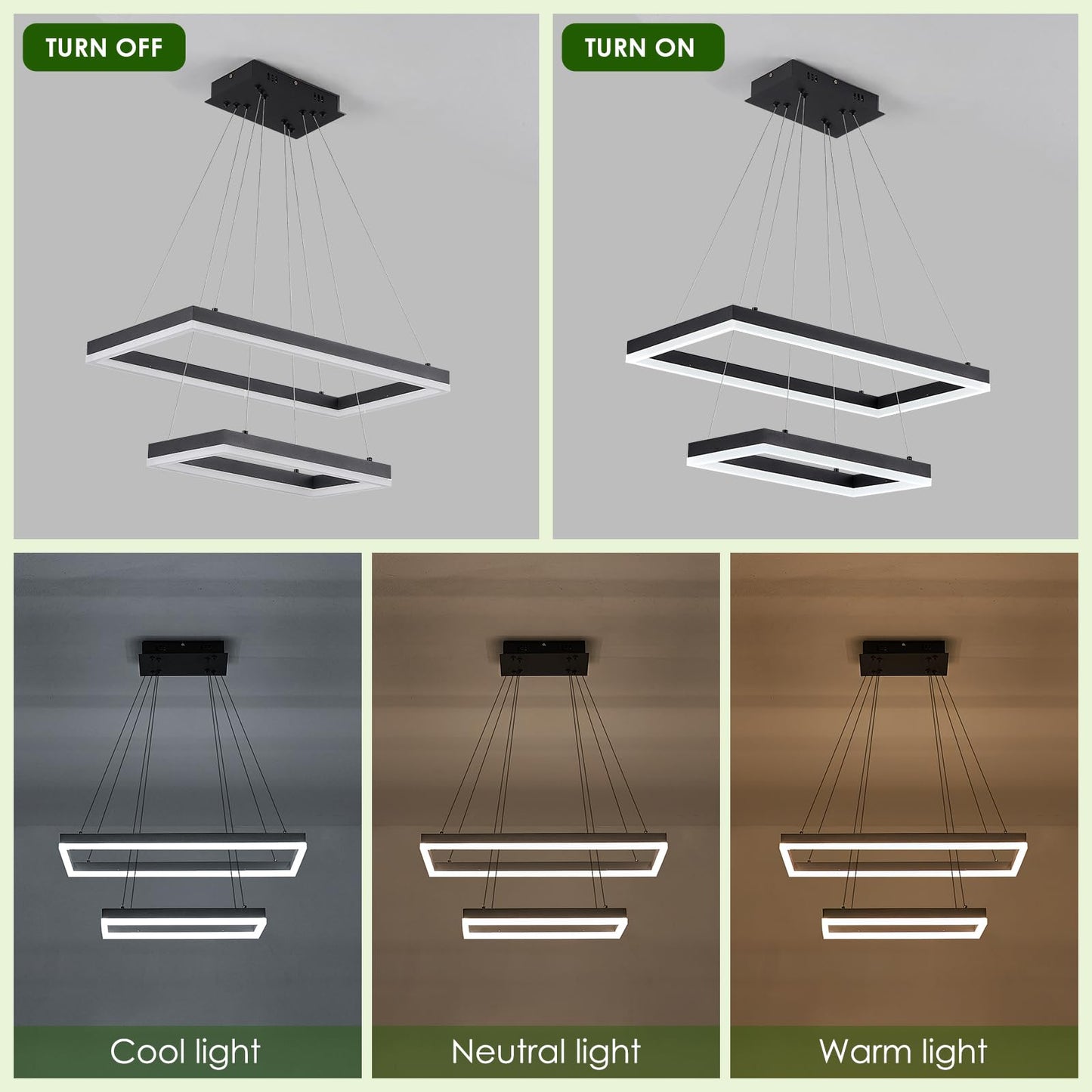 Benkut Modern LED Chandelier 2 Rings Dimmable Pendant Light 23.6in Black Aluminum Flush Mount for Dining Living Room Foyer