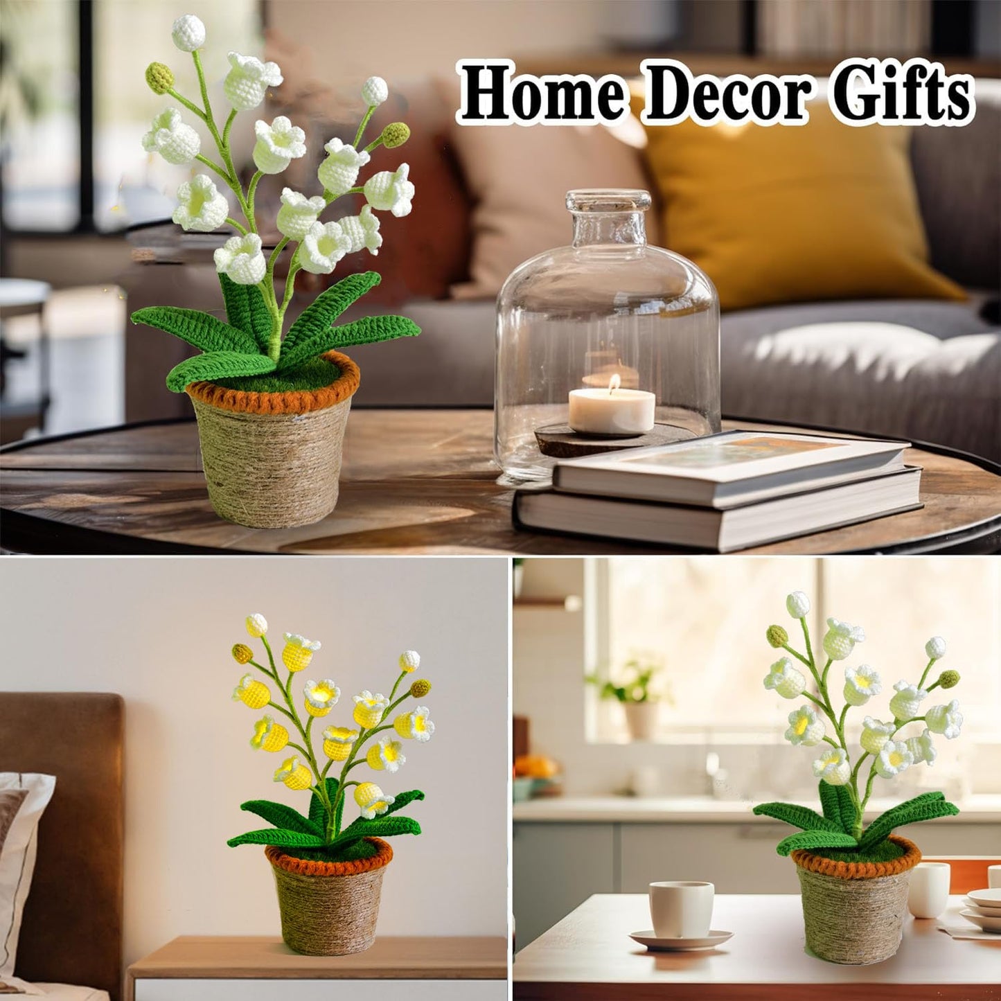 Lily Of The Valley Lamp - Handmade Crochet Flower Bedside Table Lamps With 14 Night Light Cute Gifts For Women Birthday Christmas Valentine MotherS Day Desk Home Office Bedroom Decor