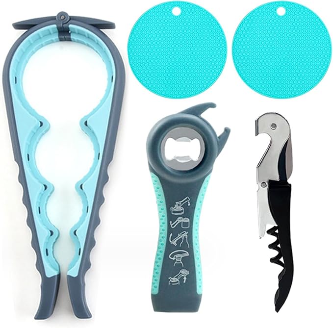 5PCS Multi-Purpose Can Opener Set, 5 in 1 Lid Opener, Beer Bottle Opener, Non Slip Rubber Jar Opener